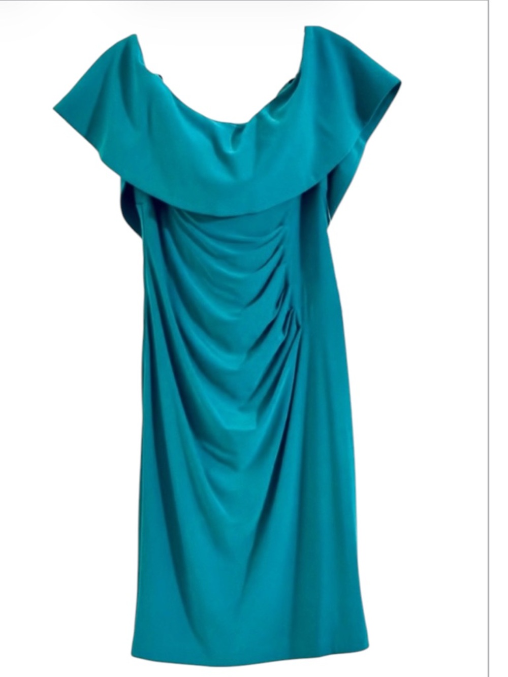 NWT Xscape Evening Scuba Ruffle Emerald Off The Shoulder Dress Size 8P